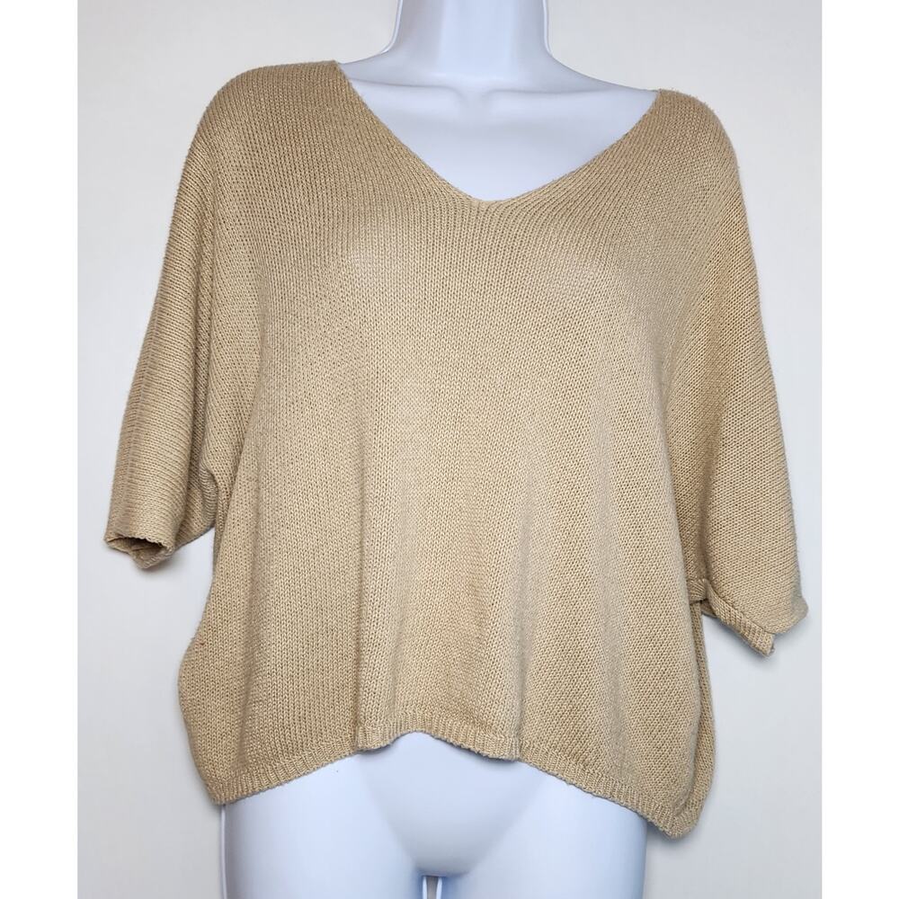 Floris Italy Open Knit Boho Minimalist Boxy Short Sleeve Sweater‎ L